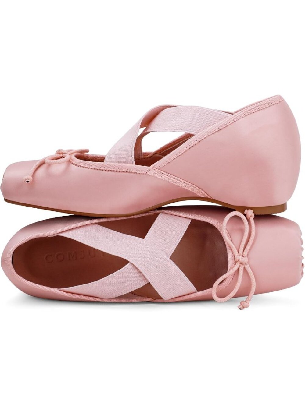 Women's Pink Square Toe Soft Strap Low Wedge Comfortable Walking Ballet Flats - Picture 4 of 7
